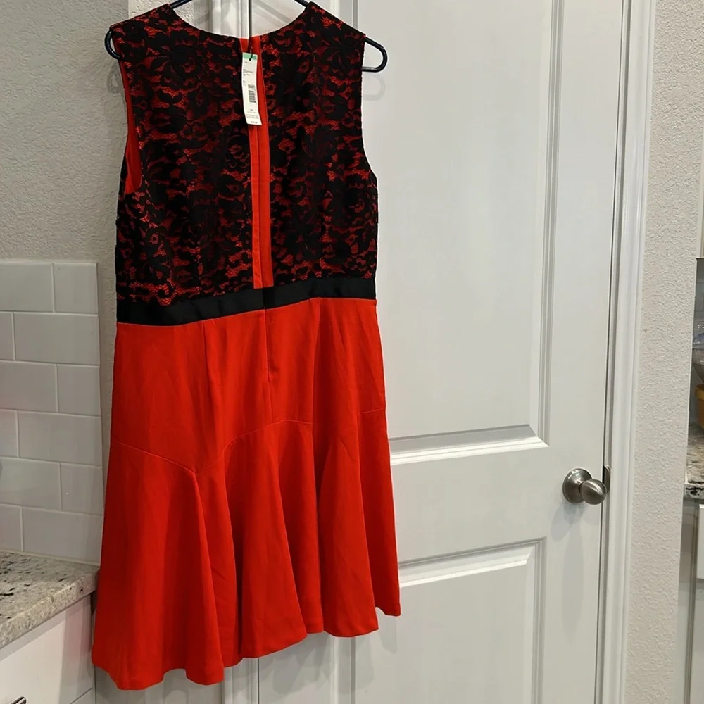 Brand New Size 12 Red Dress with Black Lace Designs - Picture 2 of 5